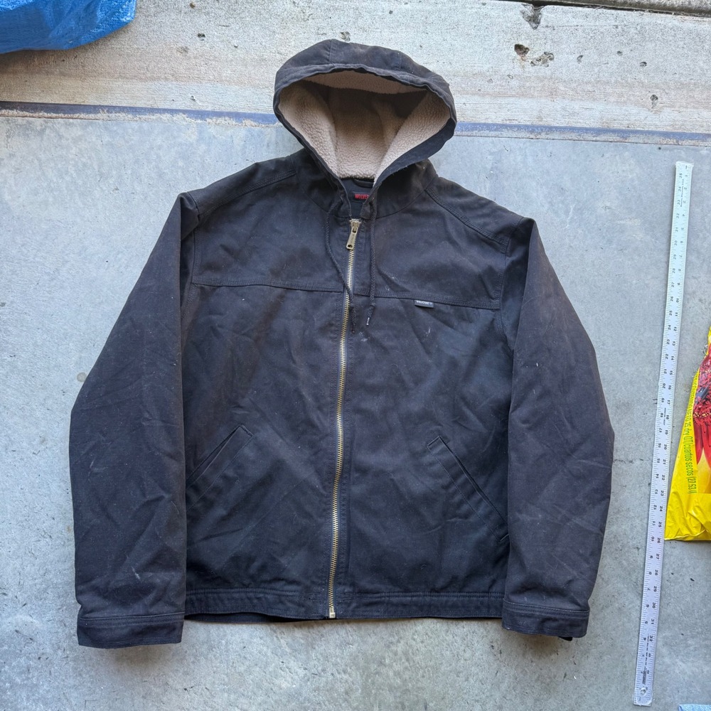 Wolverine Mens Black Canvas Sherpa Lined Hooded Work Jacket Size Large L/G VTG